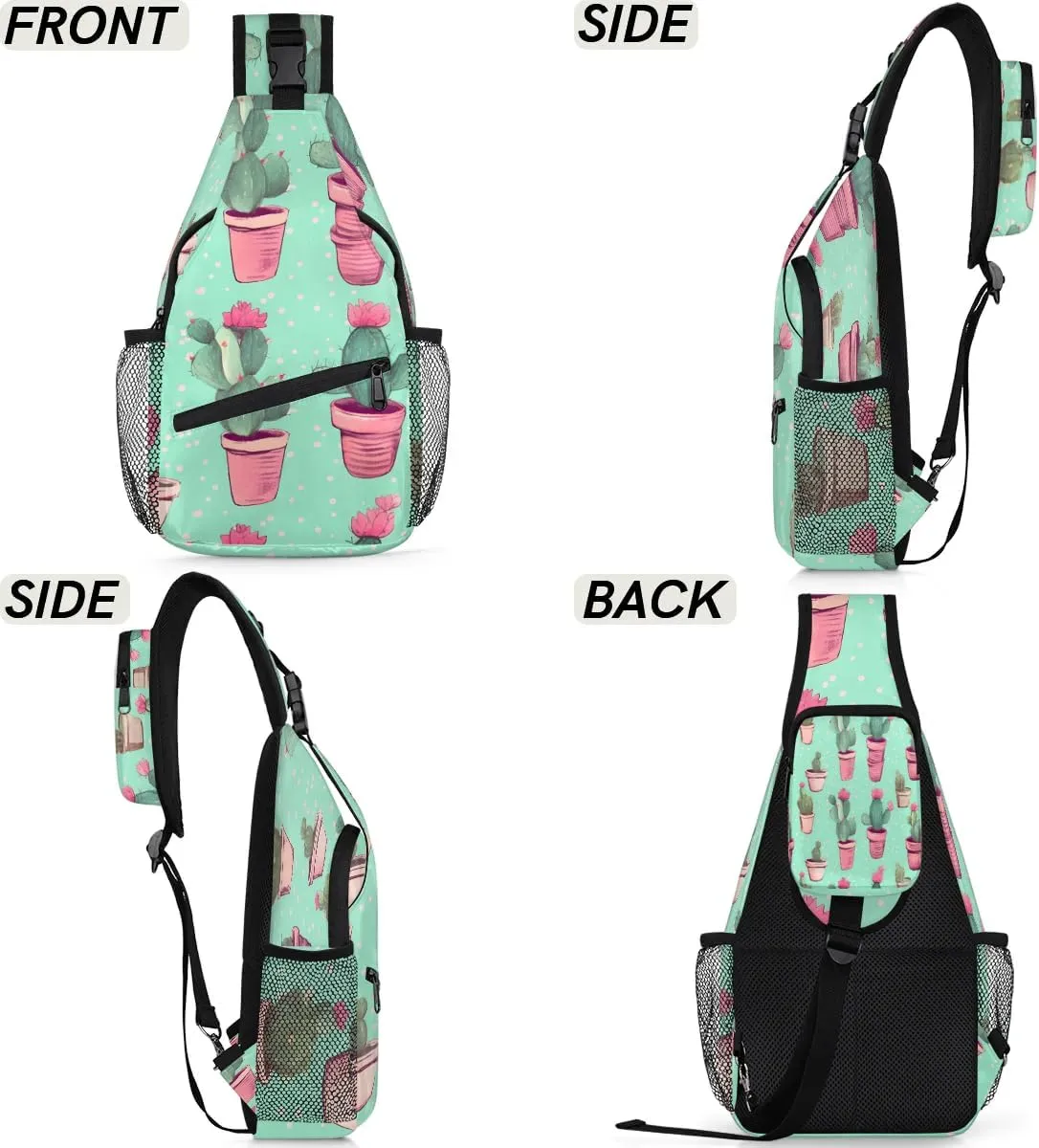 Cactus Sling Bag for Women Men, Waterproof Crossbody Sling Backpack Sports Travel Outdoor Chest Bag