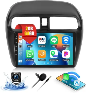 CAMECHO 2G 64G Car Stereo Radio for Mitsubishi Mirage 2012-2016 with CarPlay Android Auto 9" Touch Screen Head Unit Android 13 Car Radio with GPS Navigation Bluetooth WiFi Mirror Link Backup Camera