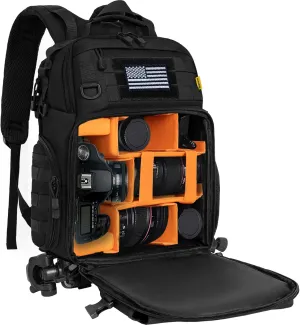 Camera Backpack for DSLR/SLR/Mirrorless Photography Camera, Tactical Camera Bag Case Water-resistant Travel Backpack with 15.6" Laptop Compartment Compatible with Canon/Nikon/Sony/DJI Mavic Drone