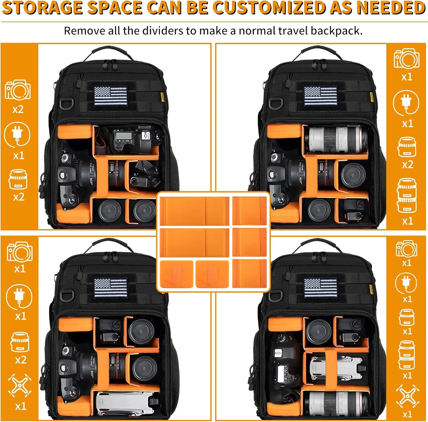 Camera Backpack for DSLR/SLR/Mirrorless Photography Camera, Tactical Camera Bag Case Water-resistant Travel Backpack with 15.6" Laptop Compartment Compatible with Canon/Nikon/Sony/DJI Mavic Drone