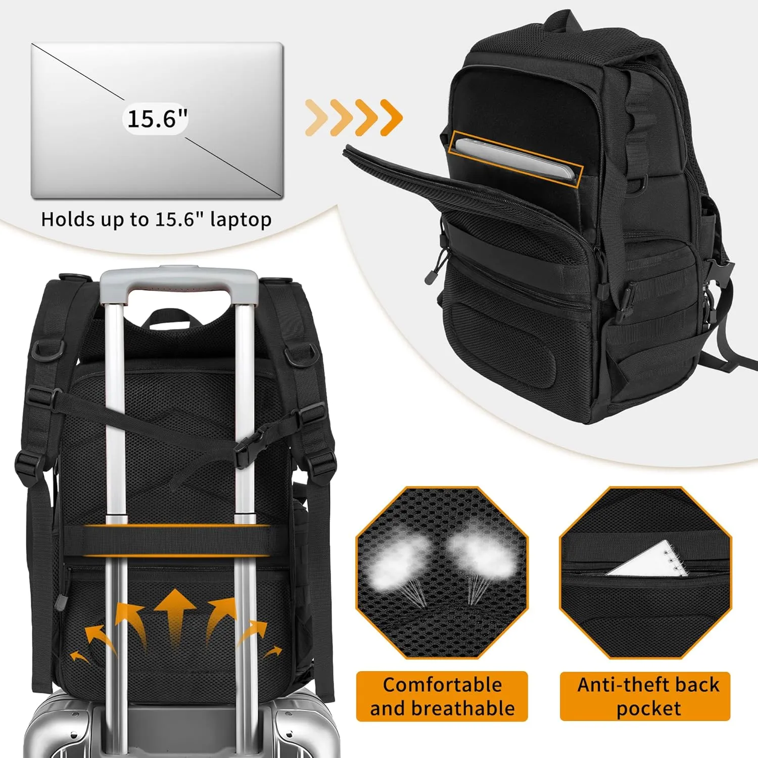 Camera Backpack for DSLR/SLR/Mirrorless Photography Camera, Tactical Camera Bag Case Water-resistant Travel Backpack with 15.6" Laptop Compartment Compatible with Canon/Nikon/Sony/DJI Mavic Drone