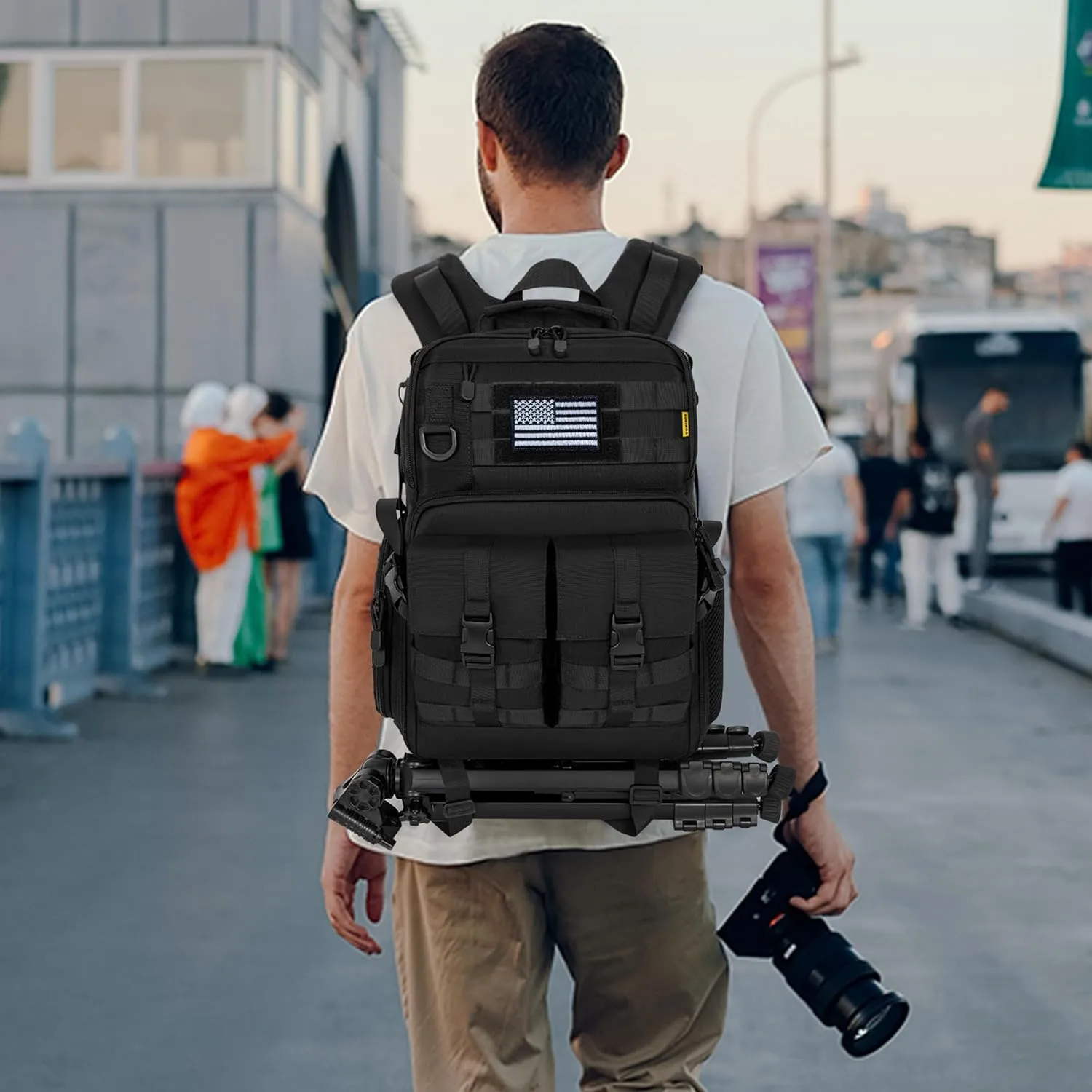 Camera Backpack for DSLR/SLR/Mirrorless Photography Camera, Tactical Camera Bag Case Water-resistant Travel Backpack with 15.6" Laptop Compartment Compatible with Canon/Nikon/Sony/DJI Mavic Drone