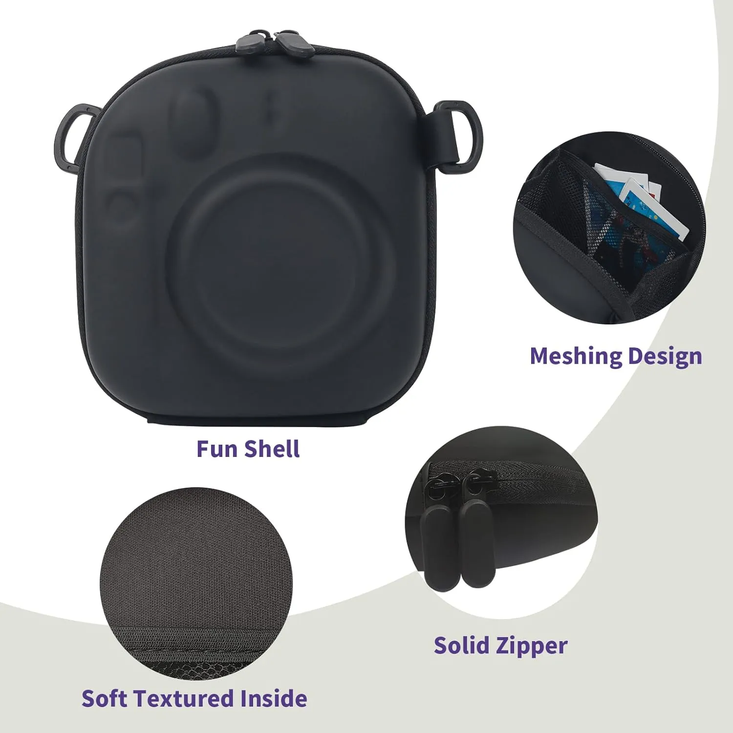 Camera Protective Case for Instax Mini 12/99, Hard Case for Fuji Mini 40/Mini 11/Mini 10/Mini 9/Mini 8/Mini 7  Instant Camera Carrying Storage Bag with Shoulder Strap, Black