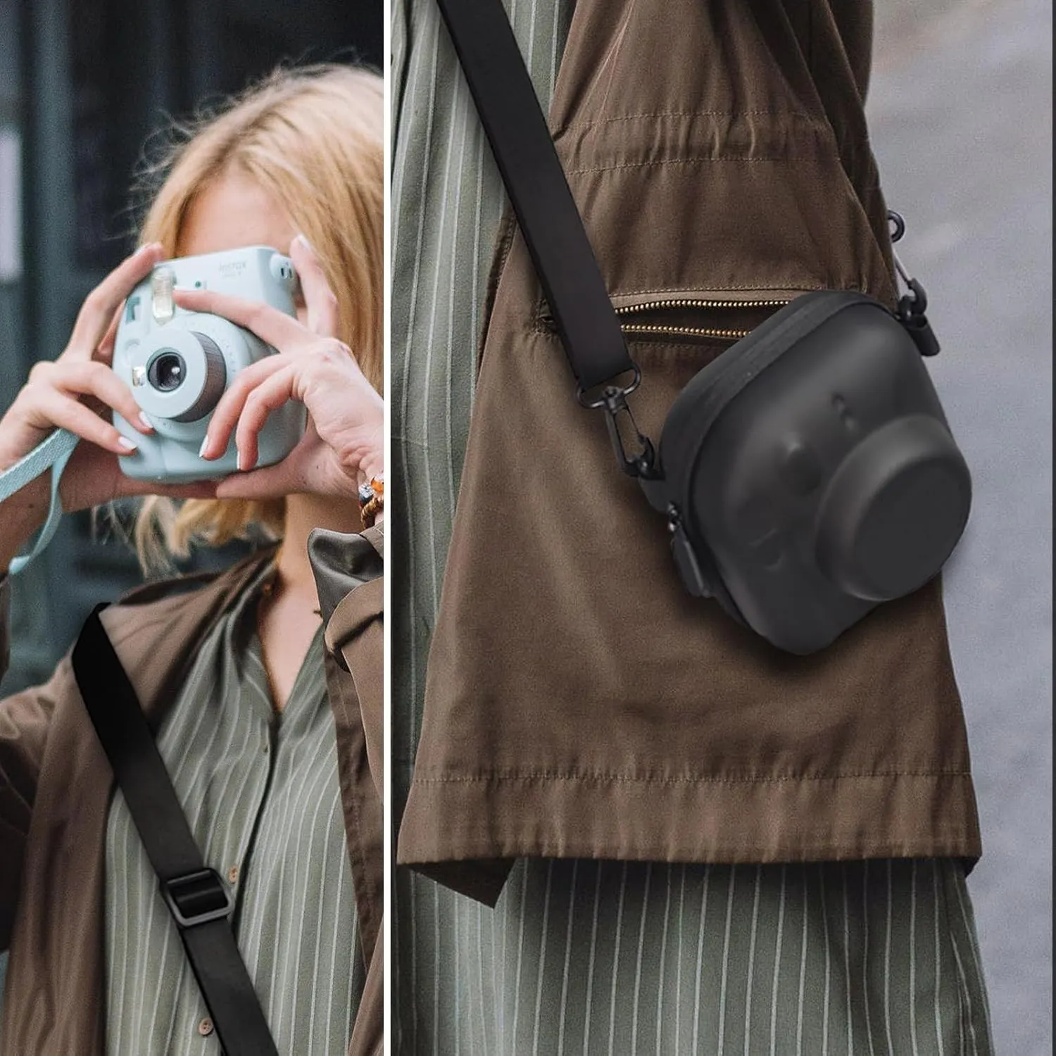 Camera Protective Case for Instax Mini 12/99, Hard Case for Fuji Mini 40/Mini 11/Mini 10/Mini 9/Mini 8/Mini 7  Instant Camera Carrying Storage Bag with Shoulder Strap, Black