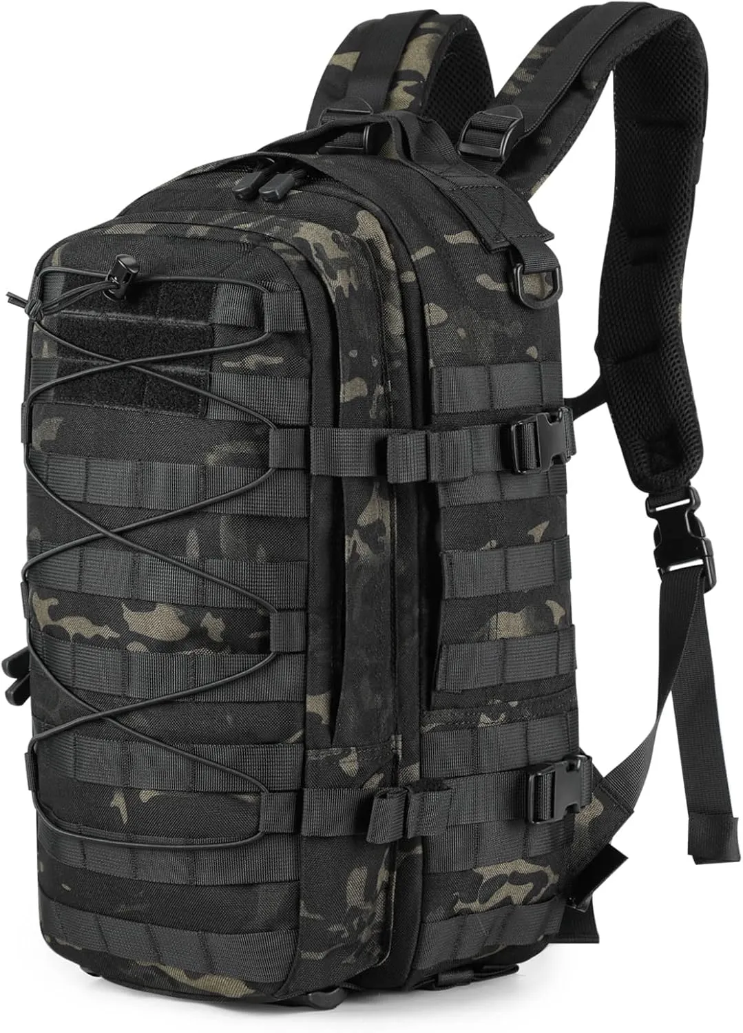 CamGo Military Tactical Backpack 25L Hunting Rucksack MOLLE Hiking Daypack for Daily Outdoor Sports (CP Black-25L)