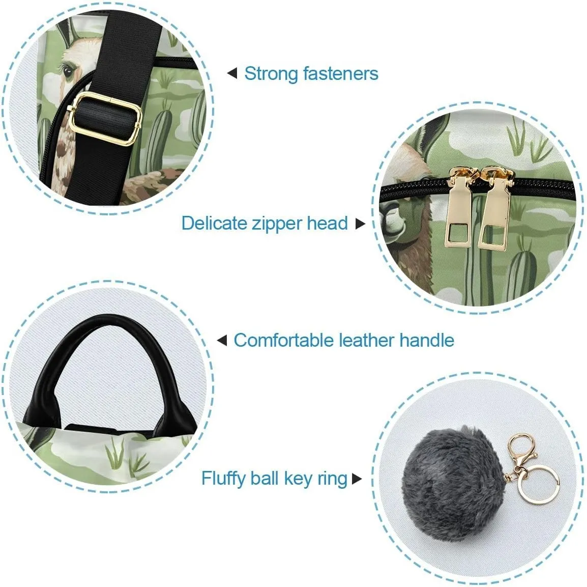 Camo Llama and Cactus Green Women Backpack Purse Anti Theft Back Zipper Design Travel Bag