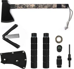 Camping Hatchet, Survival Axe, with Sharpener, Sheath, Tactical Axe Multitool, for Camping, Hiking, Survival, Hunting and Emergency