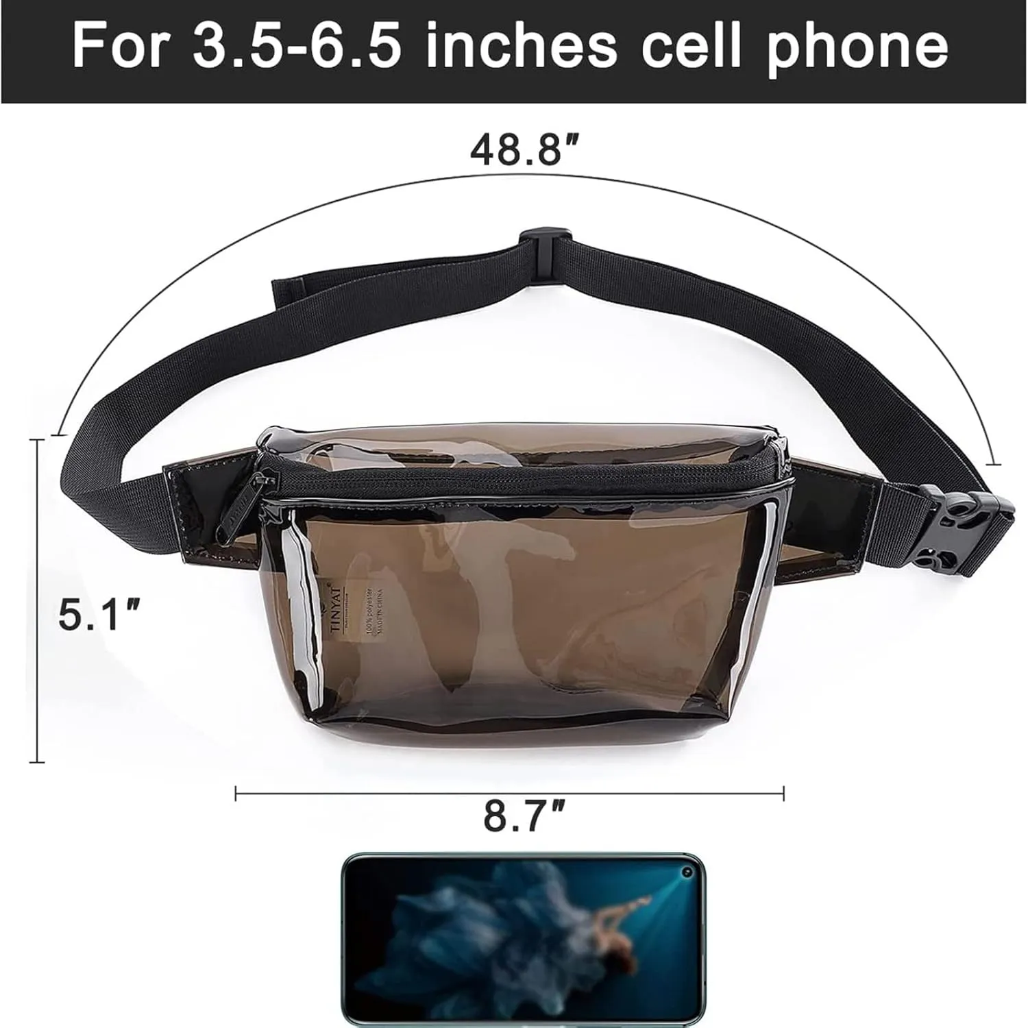 Canvas Shoulder Bag Woman Fanny Pack Transparent Clear Jelly Messenger Bags Waist Travel Fanny Bag (Black, One Size)