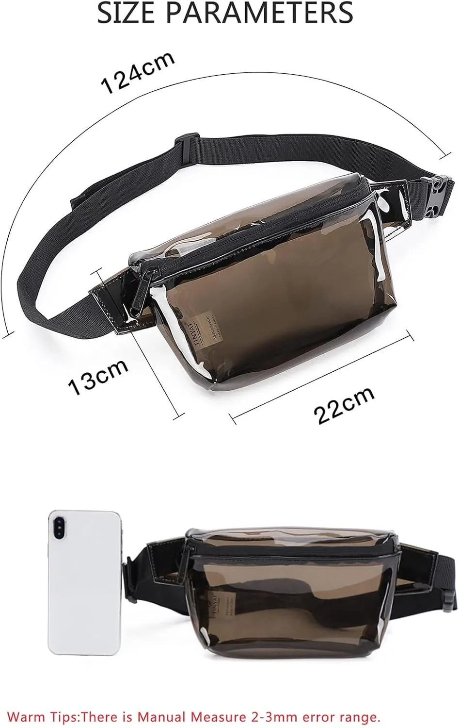 Canvas Shoulder Bag Woman Fanny Pack Transparent Clear Jelly Messenger Bags Waist Travel Fanny Bag (Black, One Size)