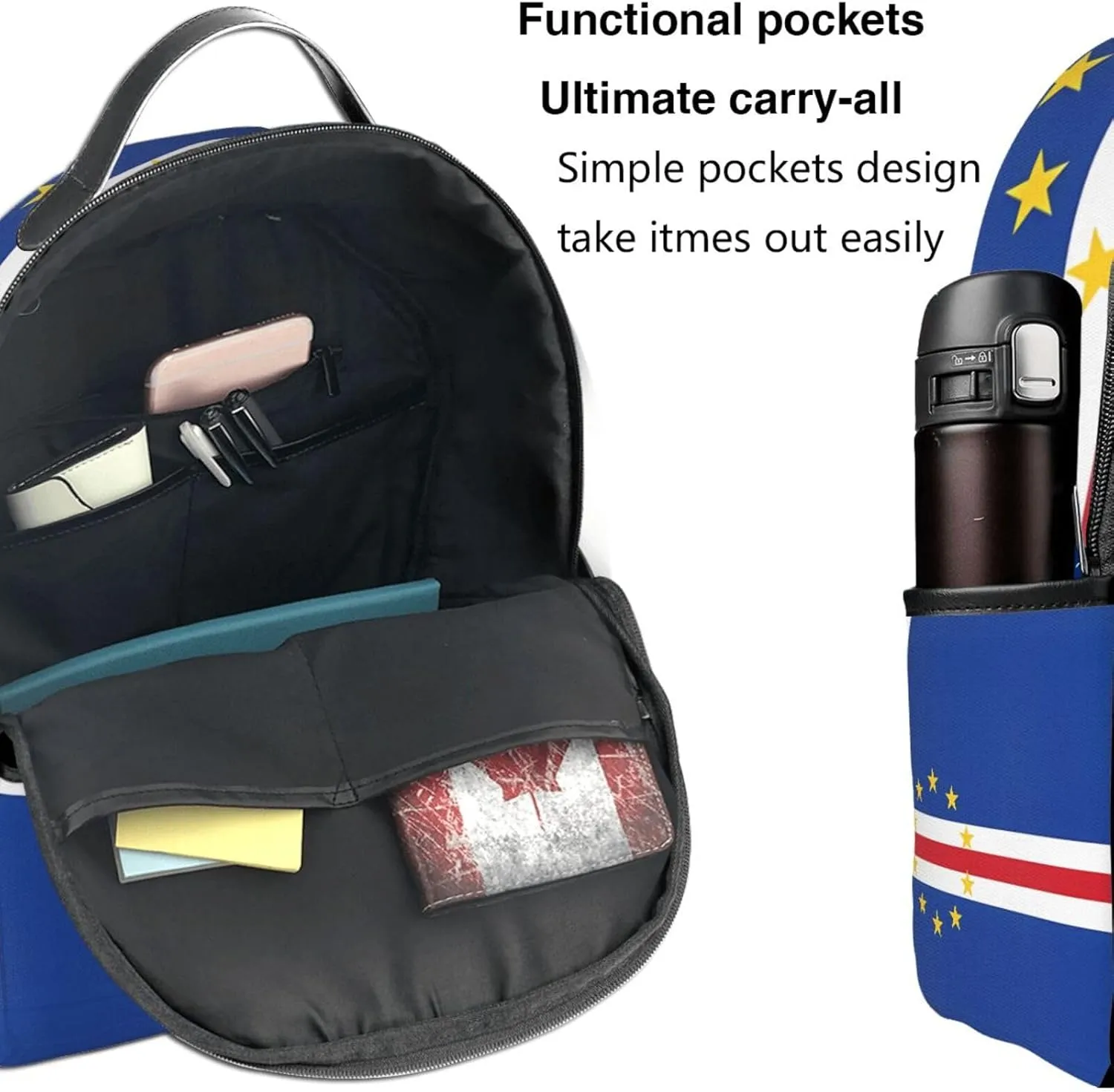 Cape Verde Cabo Verdean Flag Casual Backpacks Laptop Backpack Carry-on Daypack Sports Travel Rucksack Lightweight Working Bag for Outdoor Hiking Cycling Walking