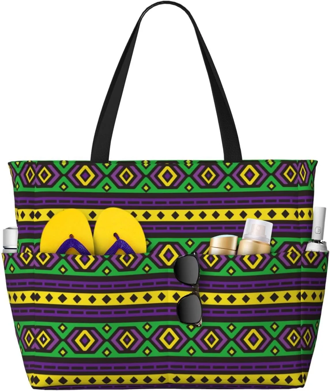 Carnival Mardi Gras Large Beach Tote Bag for Women Extra Large Capacity Waterproof Sandproof Pool Bag Suitable for Swimming Pool Gym Travel