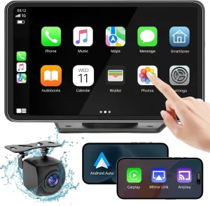 Carplay Screen for Car, 7" HD Wireless Portable Car Play Touchscreen Car Stereo with Android Auto Mirror Link/Backup Camera/GPS Navigation/Satellite Radio for All Vehicles