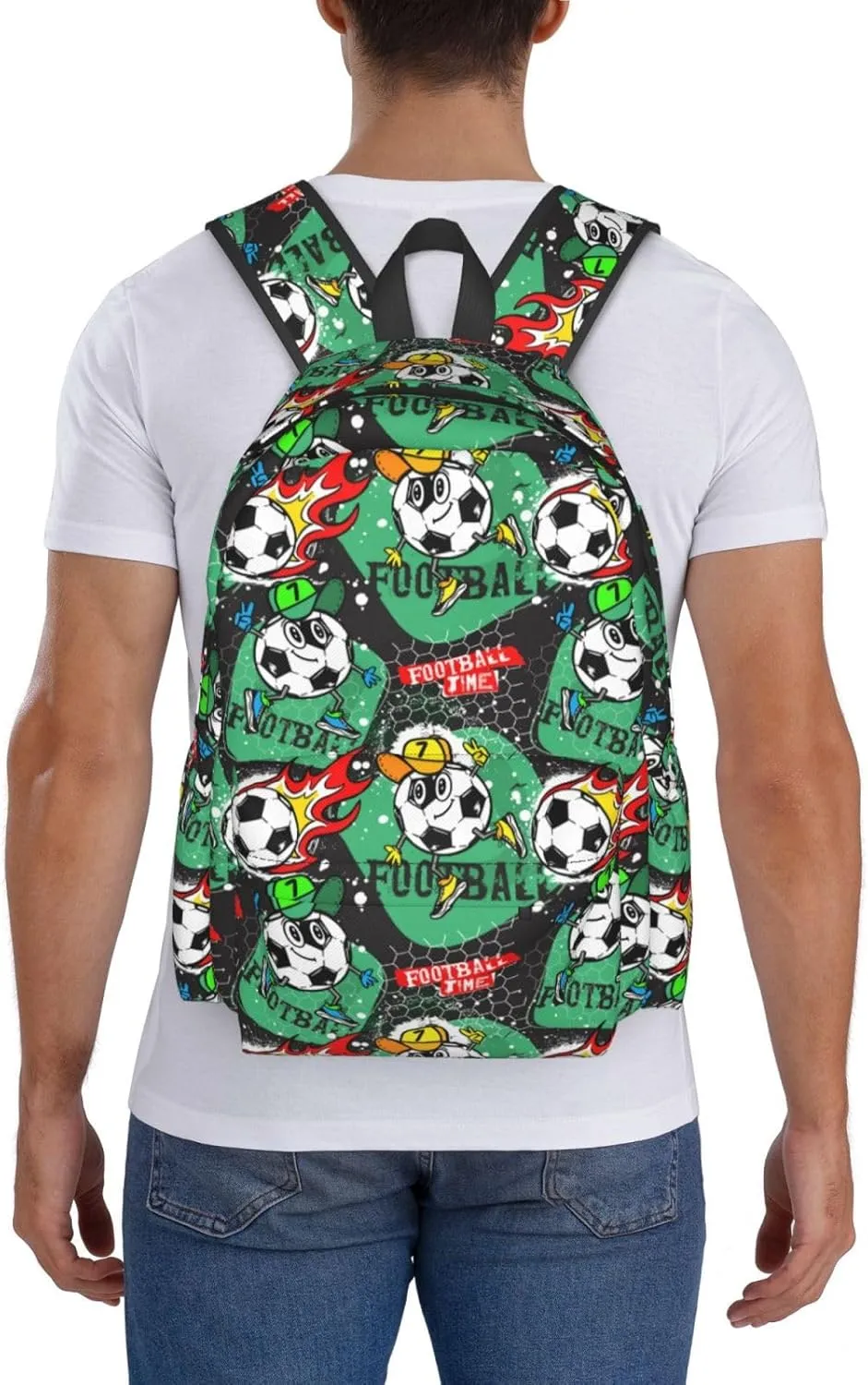 Cartoon Character Football Sport Time Laptop Backpack Shoulder Bag Laptop Pack Travel Backpacks Commuter Back Pack Casual Daypack Bags With Side Pockets