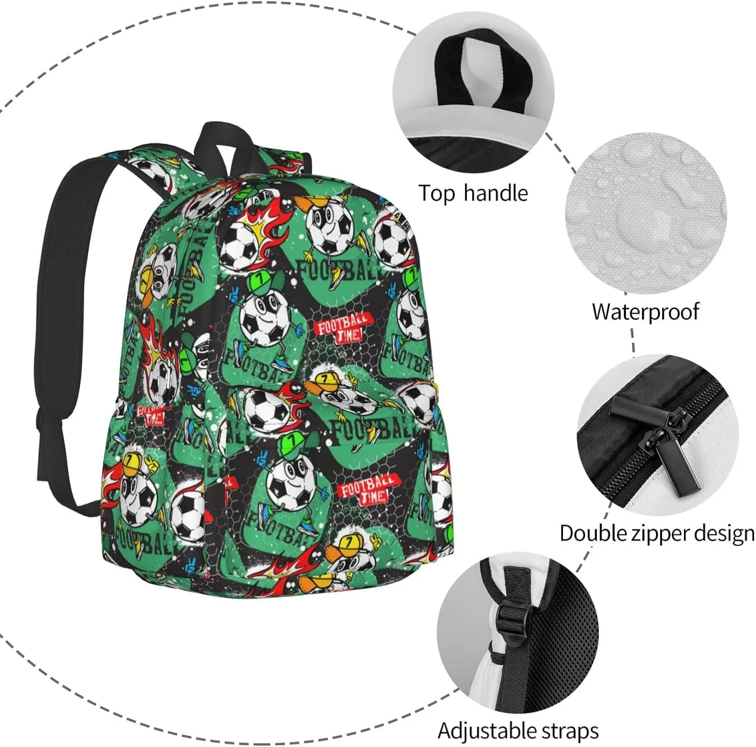 Cartoon Character Football Sport Time Laptop Backpack Shoulder Bag Laptop Pack Travel Backpacks Commuter Back Pack Casual Daypack Bags With Side Pockets