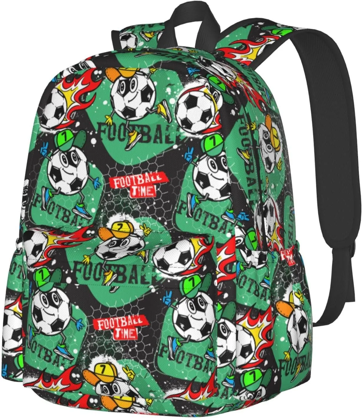 Cartoon Character Football Sport Time Laptop Backpack Shoulder Bag Laptop Pack Travel Backpacks Commuter Back Pack Casual Daypack Bags With Side Pockets