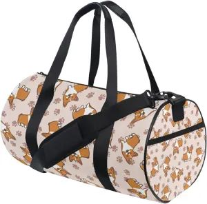 Cartoon Corgi Dogs Duffel Bag,Canvas Travel Bag for Gym Sports and Overnight