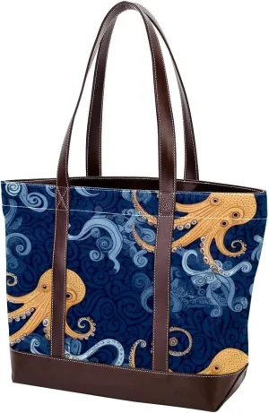 Cartoon Octopus-1701 Shoulder Purses for Women Large Soft Washed Leather Purses and Durable Handbags