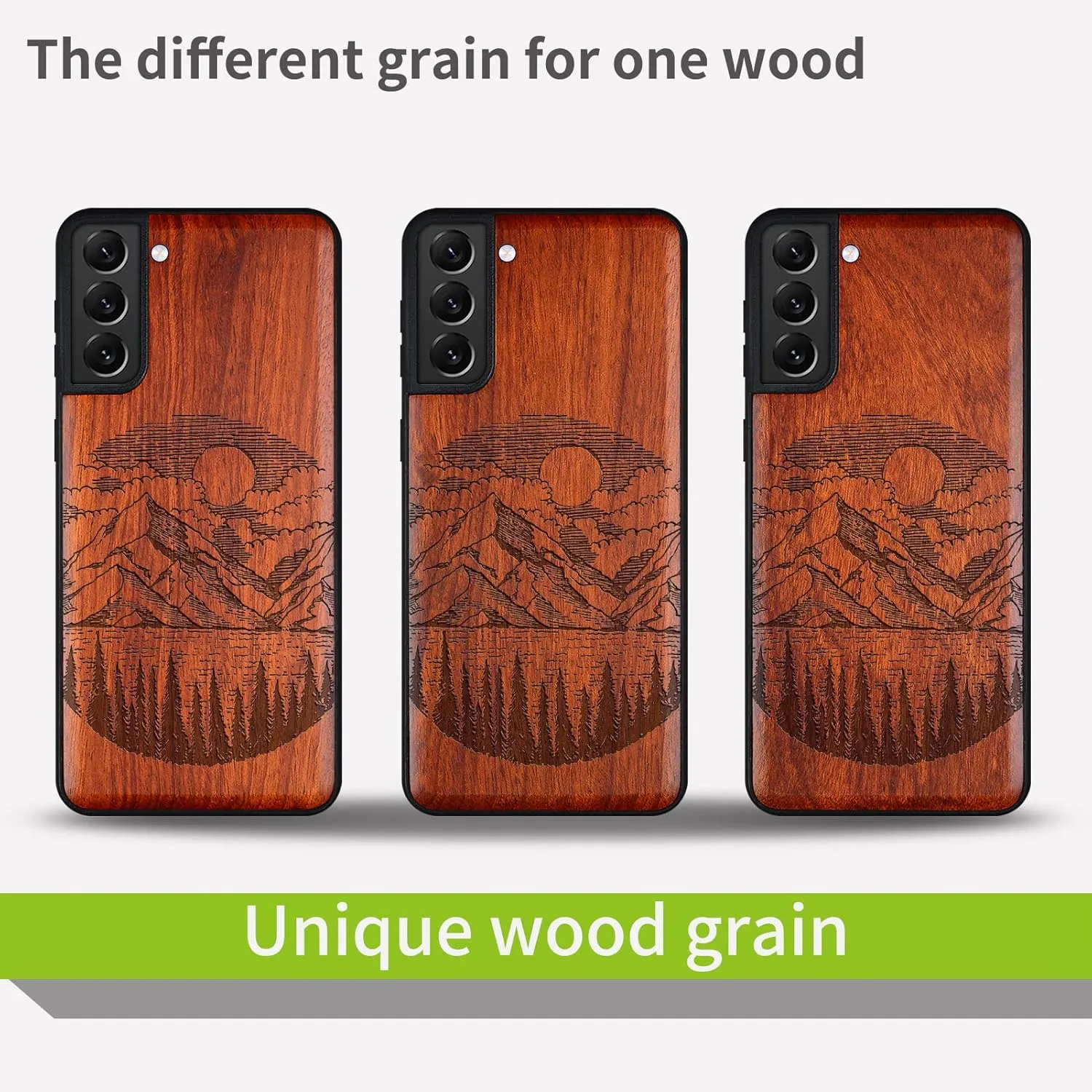 Carveit Wood Case for Galaxy S21 Plus Case [Natural Wood & Soft TPU] Shockproof Hybrid Protective Unique Wooden Cover Compatible with S21 Plus 5G (Alpine Lake Carving-Rosy)