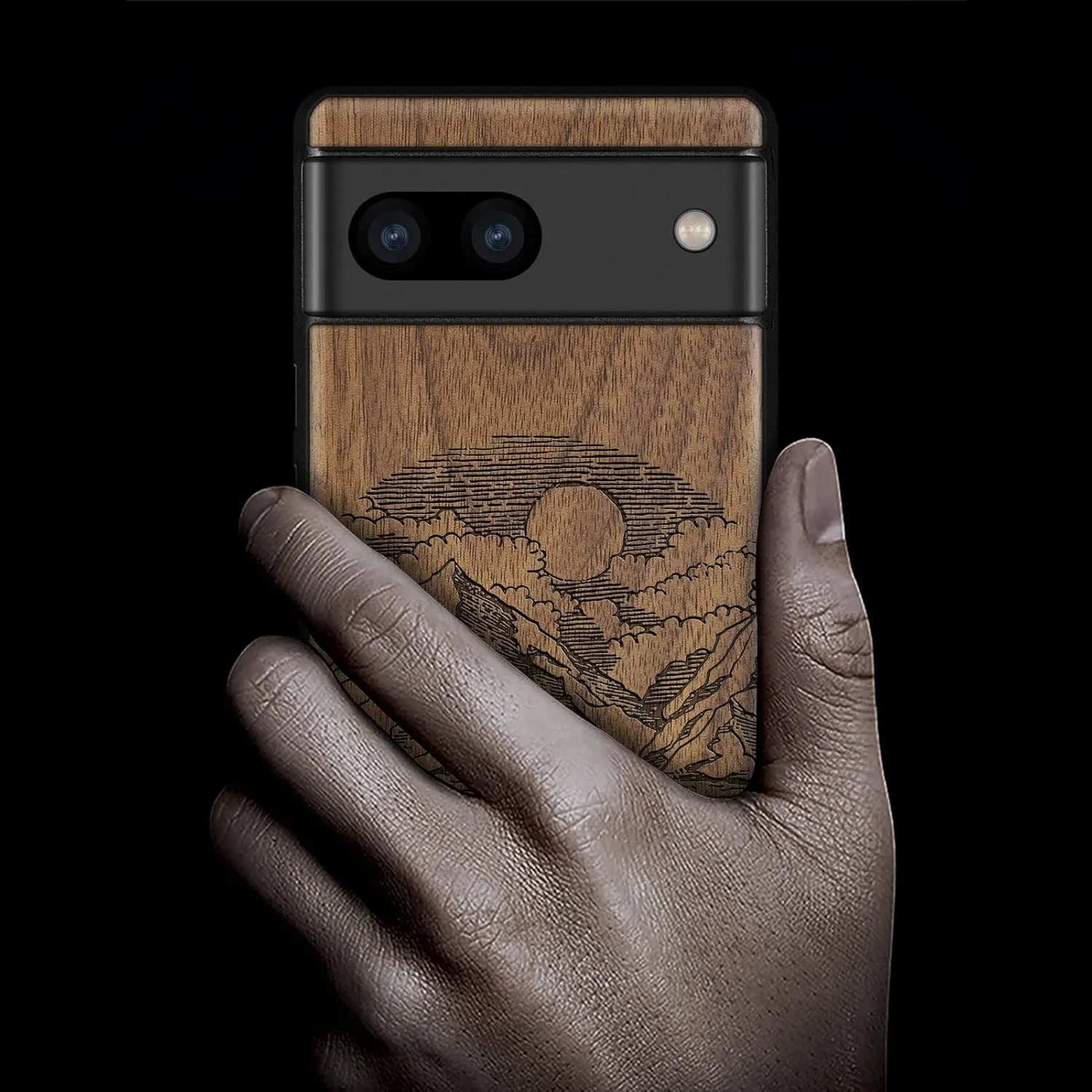 Carveit Wood Case for Pixel 8 Case [Natural Wood & Black Soft TPU] Shockproof Protective Unique Wooden Cover Compatible with Google Pixel 8 (Alpine Lake-Walnut)
