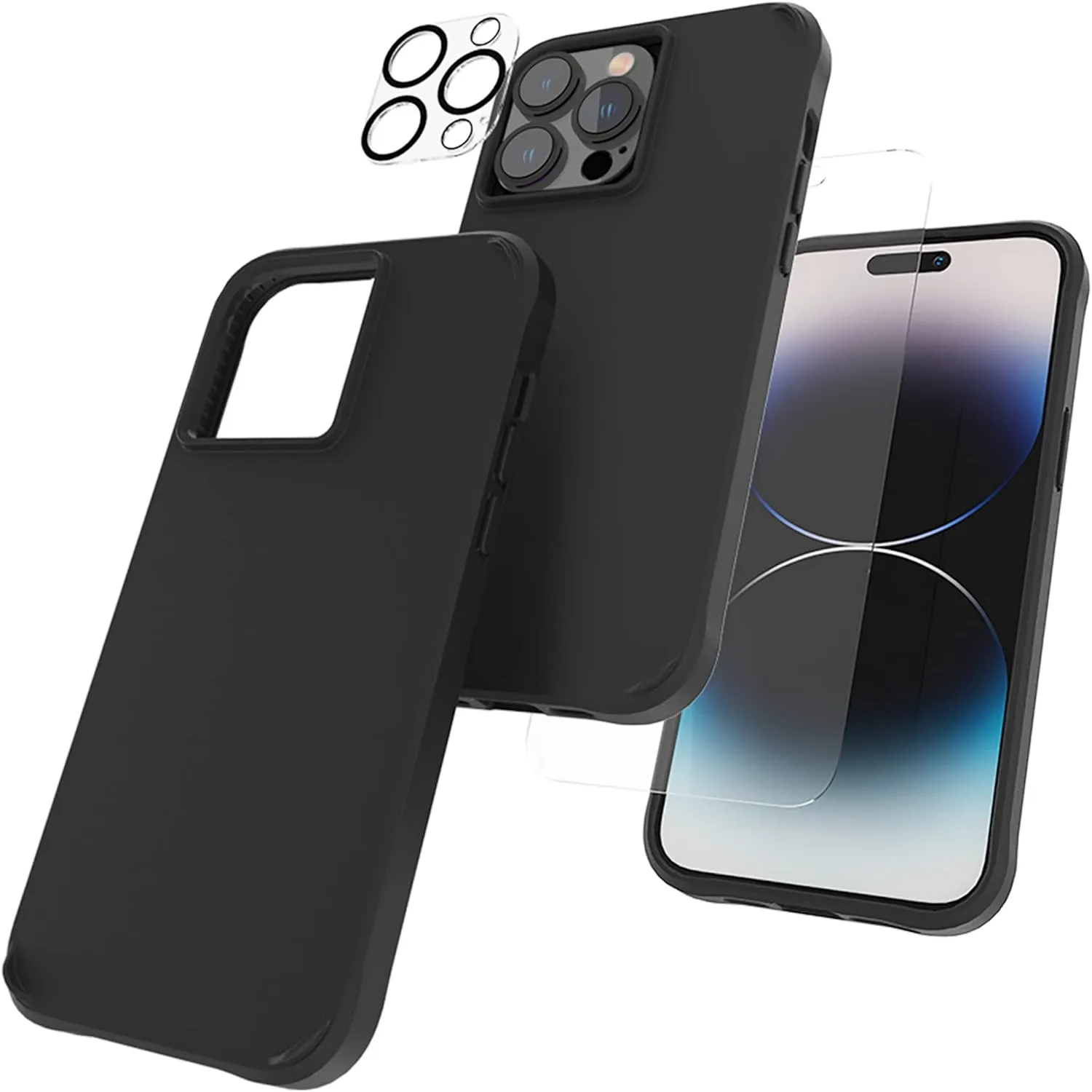 Case-Mate [3 in 1 Protection Pack - iPhone 14 Pro Max Case (Tough Black), Tempered Glass & Lens Protector - 15ft Drop Protection, Compatible with MagSafe & Wireless Charging - Shockproof Anti Scratch