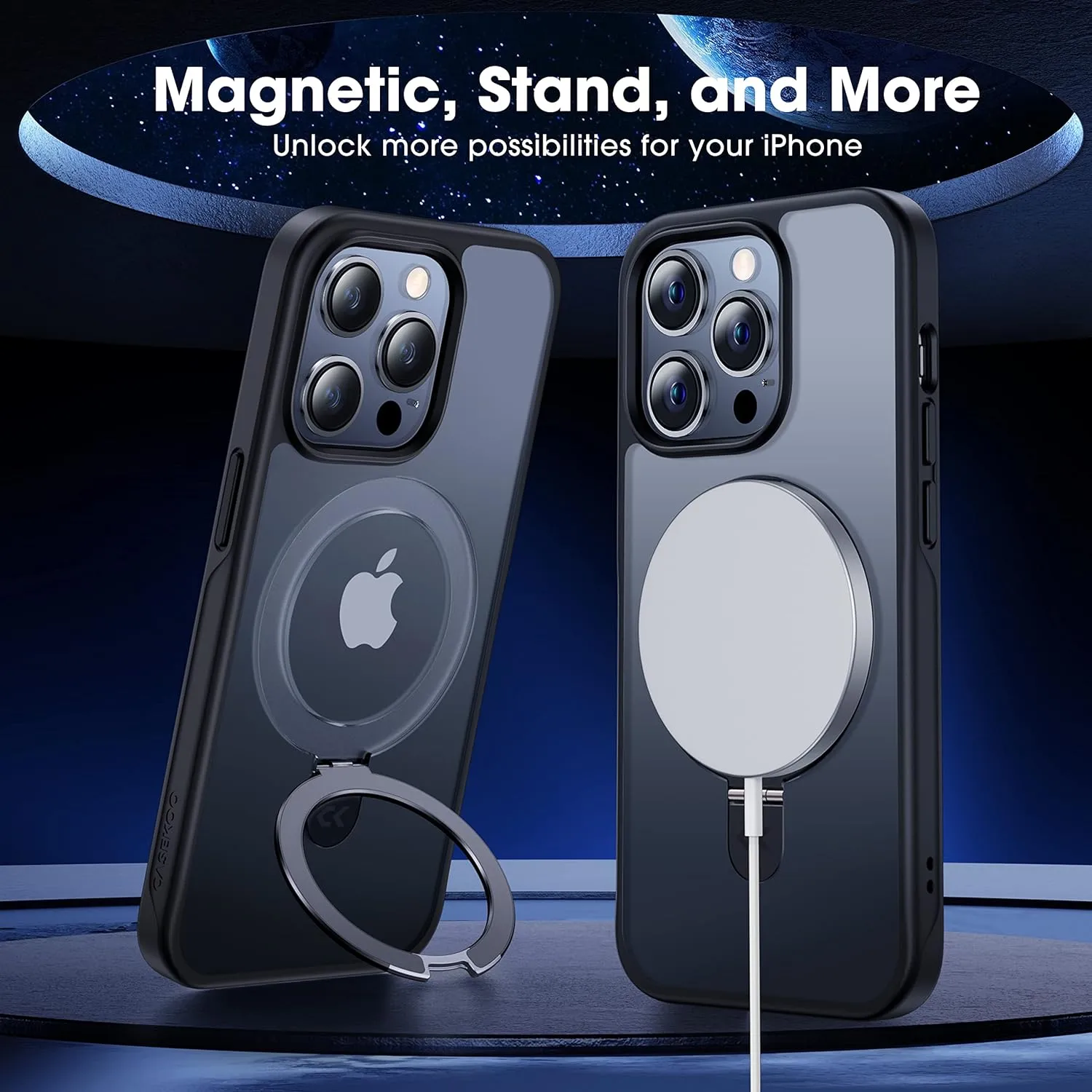 CASEKOO Designed for iPhone 14 Pro Max Case with Magnetic Invisible Stand [Military Drop Protection] [Compatible with MagSafe] Shockproof Slim Matte Translucent Promax Case 6.7 Inch, Black