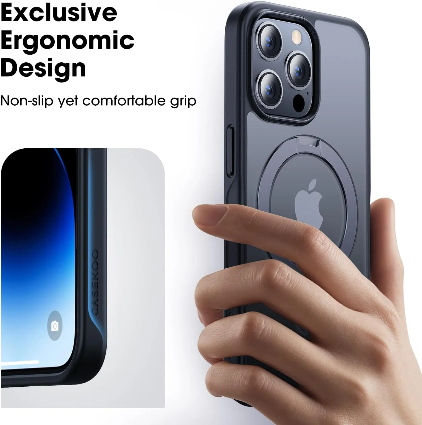 CASEKOO Designed for iPhone 14 Pro Max Case with Magnetic Invisible Stand [Military Drop Protection] [Compatible with MagSafe] Shockproof Slim Matte Translucent Promax Case 6.7 Inch, Black
