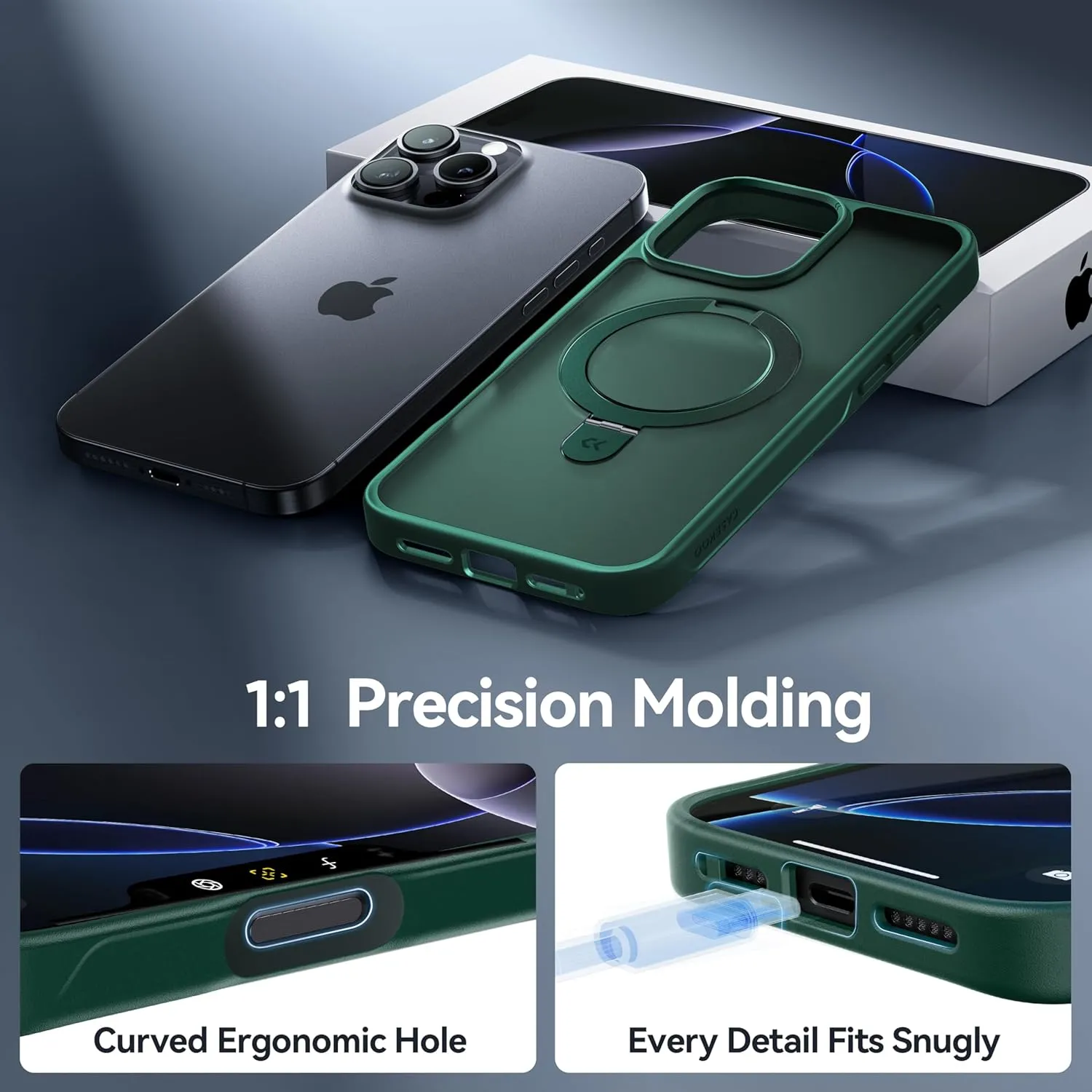 CASEKOO Designed for iPhone 16 Pro Case with Magnetic Invisible Stand [Military Drop Protection] [Compatible with MagSafe] Shockproof Slim Translucent Matte Case 6.3 Inch, Green