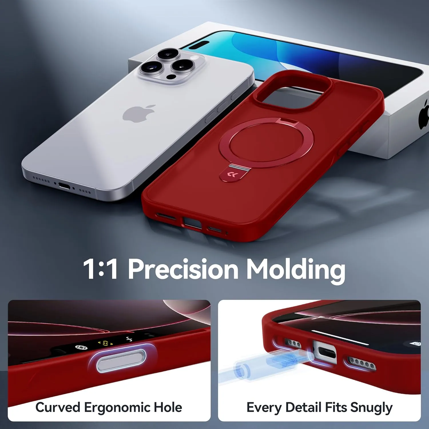 CASEKOO Designed for iPhone 16 Pro Max Case with Magnetic Invisible Stand [Military Drop Protection] [Compatible with MagSafe] Shockproof Slim Translucent Matte Promax Case 6.9 Inch, Red