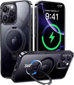 CASEKOO Titanium for iPhone 16 Pro Case with 360° Spin Magnetic Stand [Compatible with Magsafe][16FT Military Protection] Polished for iPhone 16 ProMax Case with Stand Ring 6.9'', Premium Black