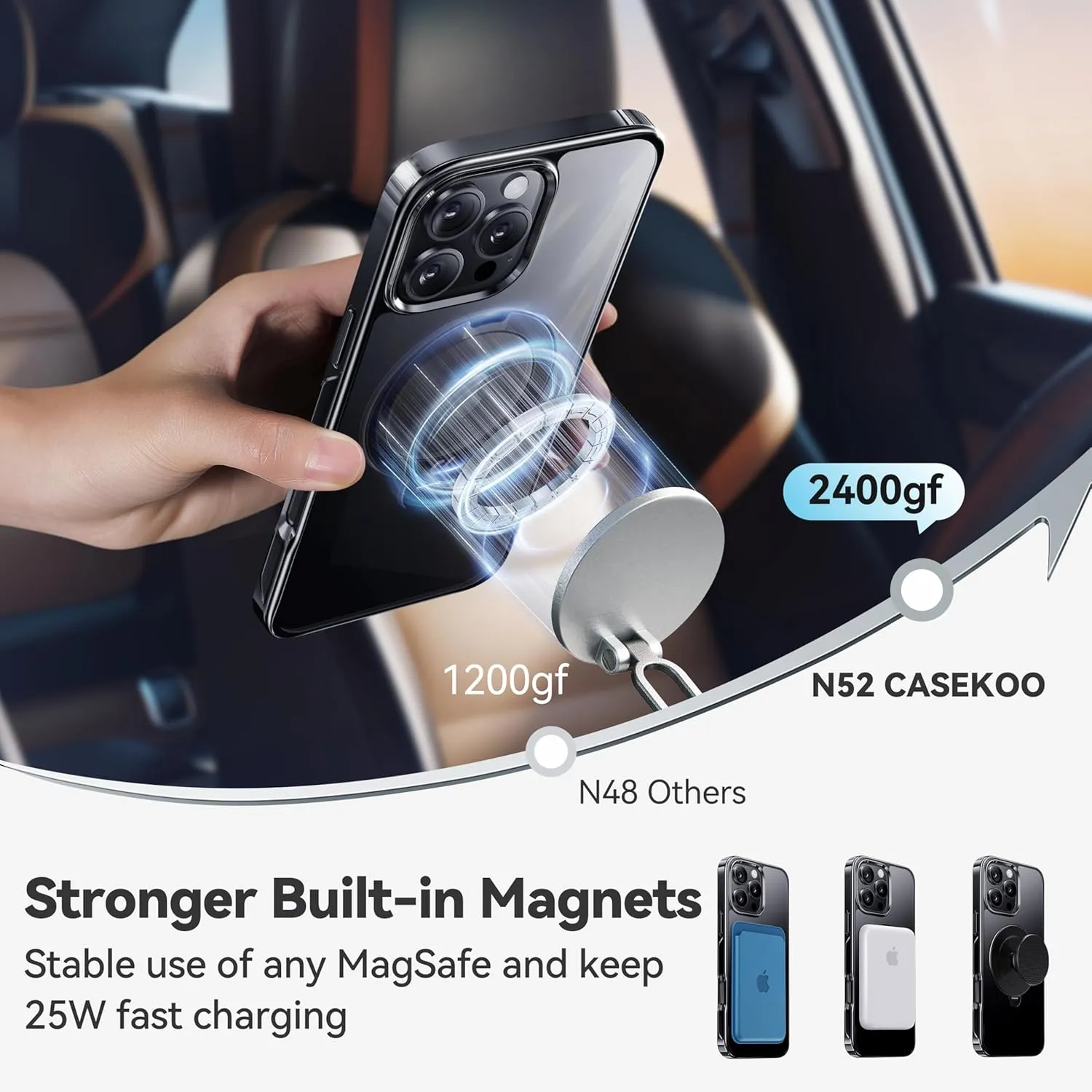 CASEKOO Titanium for iPhone 16 Pro Case with 360° Spin Magnetic Stand [Compatible with Magsafe][16FT Military Protection] Polished for iPhone 16 ProMax Case with Stand Ring 6.9'', Premium Black