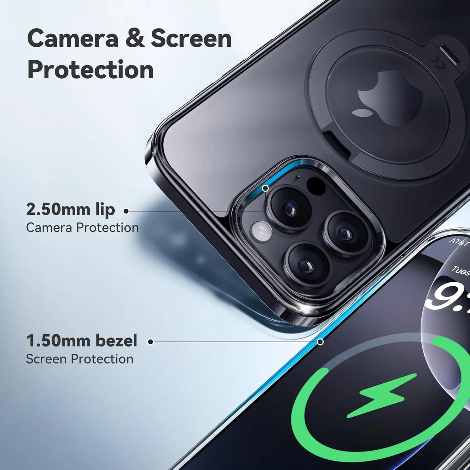 CASEKOO Titanium for iPhone 16 Pro Case with 360° Spin Magnetic Stand [Compatible with Magsafe][16FT Military Protection] Polished for iPhone 16 ProMax Case with Stand Ring 6.9'', Premium Black