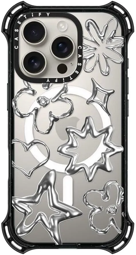 CASETiFY Bounce Case for iPhone 16 Pro [Shockproof / 21.3 ft. 6X Military Grade Drop Protection/Compatible with Magsafe] - Chrome Doodles - Clear Black
