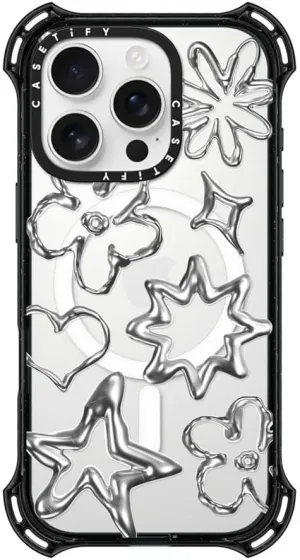 CASETiFY Bounce Case for iPhone 16 Pro [Shockproof / 21.3 ft. 6X Military Grade Drop Protection/Compatible with Magsafe] - Chrome Doodles - Clear Black