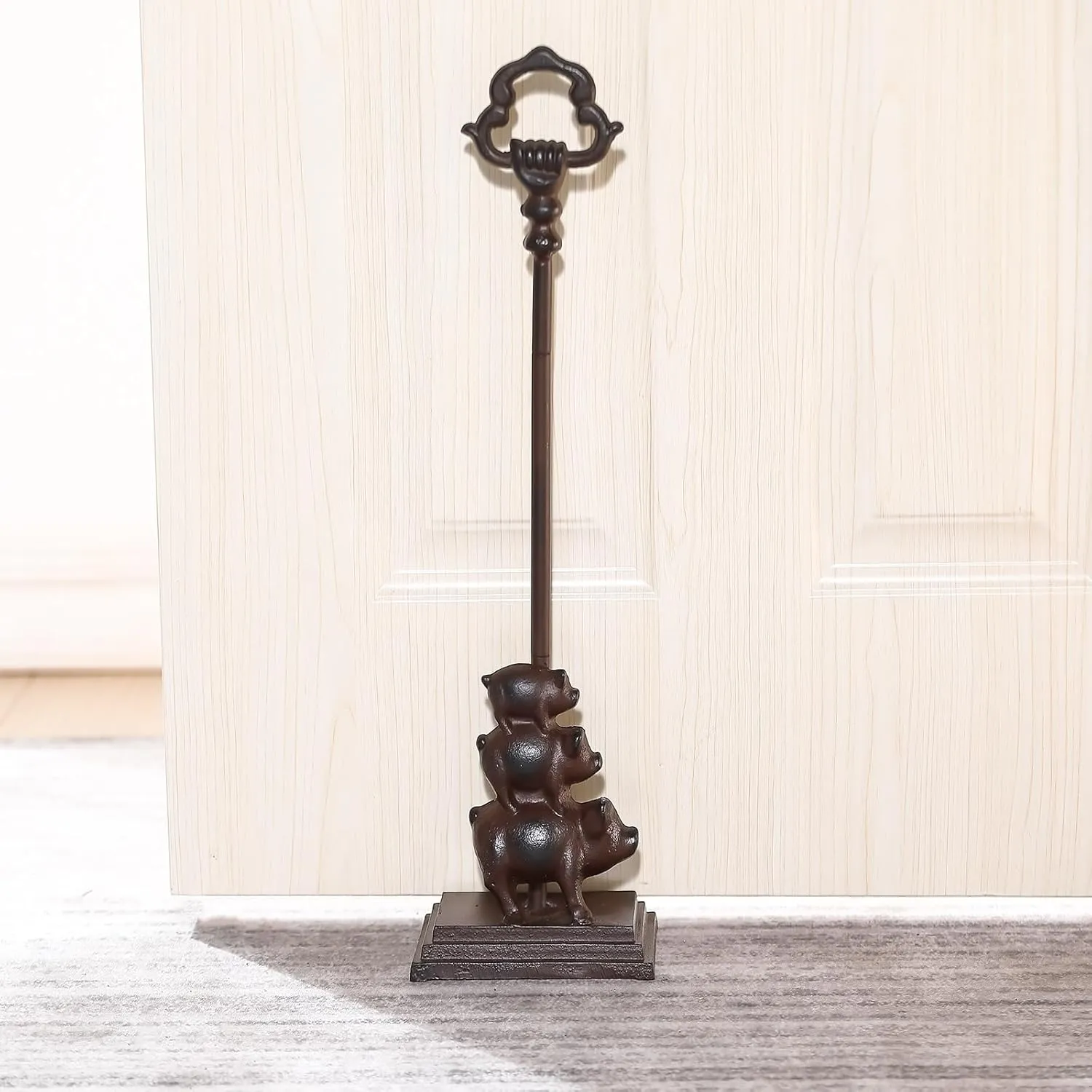Cast Iron Stack On 3 Pigs Door Stop with Handle, Brown…