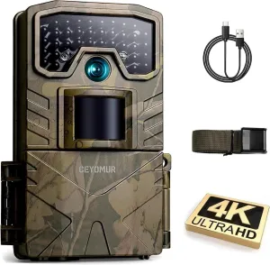 CEYOMUR Trail Camera, 4K 48MP Trail Cam with 850nm IR LEDs Night Vision Motion Activated, Video Game Camera with IP66 Waterproof for Wildlife Monitoring
