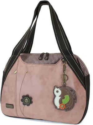 CHALA Handbags Dust Rose Shoulder Purse Tote Bag with Dog Key Fob/coin purse (Hedgehog)
