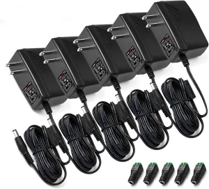 CHANZON 12V 2A UL Listed 24W AC DC Switching Power Supply Adapter (Input 100-240V, Output 12 Volt 2 Amp 24 Watt 6Ft Cord) Wall Wart Transformer Charger for DC12V CCTV Camera LED Strip Light (5-Pack)