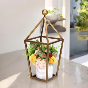 Cheungs Novara Pyramid Top Metal Lantern - Gold 6067GD