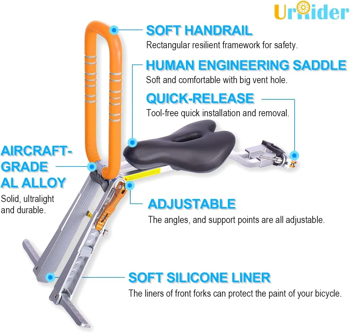 Child Bike Seat, Front Mount Kids Bike Seat,Fit Mountain Bikes, Cruiser Bikes, Folding Bikes, Ultra Light,Portable, Tool-Free, Quick-Release,Toddler Bike Seat for 2-6 Years(up to 60lbs)