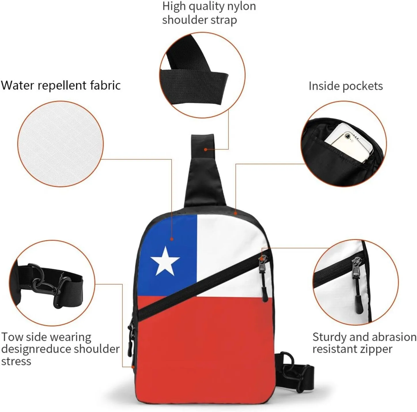 Chile Chilean Flag Crossbody Bag Portable Sling Bags Foldable Chest Daypack Reusable Sports Shoulder Backpack Diagonally Casual Rucksack Travel Bag