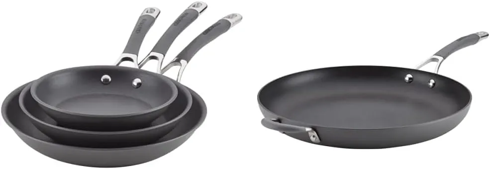 Circulon Radiance Hard Anodized Nonstick Frying Pan Set - 8.5 Inch, 10 Inch, and 12.25 Inch, Gray & 83906 Radiance Hard Anodized Nonstick Frying Pan - 14 Inch, Gray