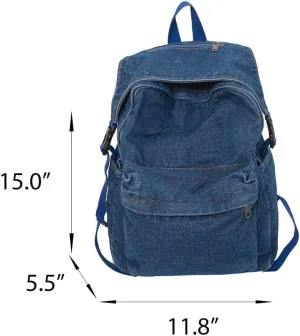 Classic Retro Denim Backpack Y2K Aesthetic Shoulder Bag Lightweight Daypack Casual Jeans Backpack for College (Blue)