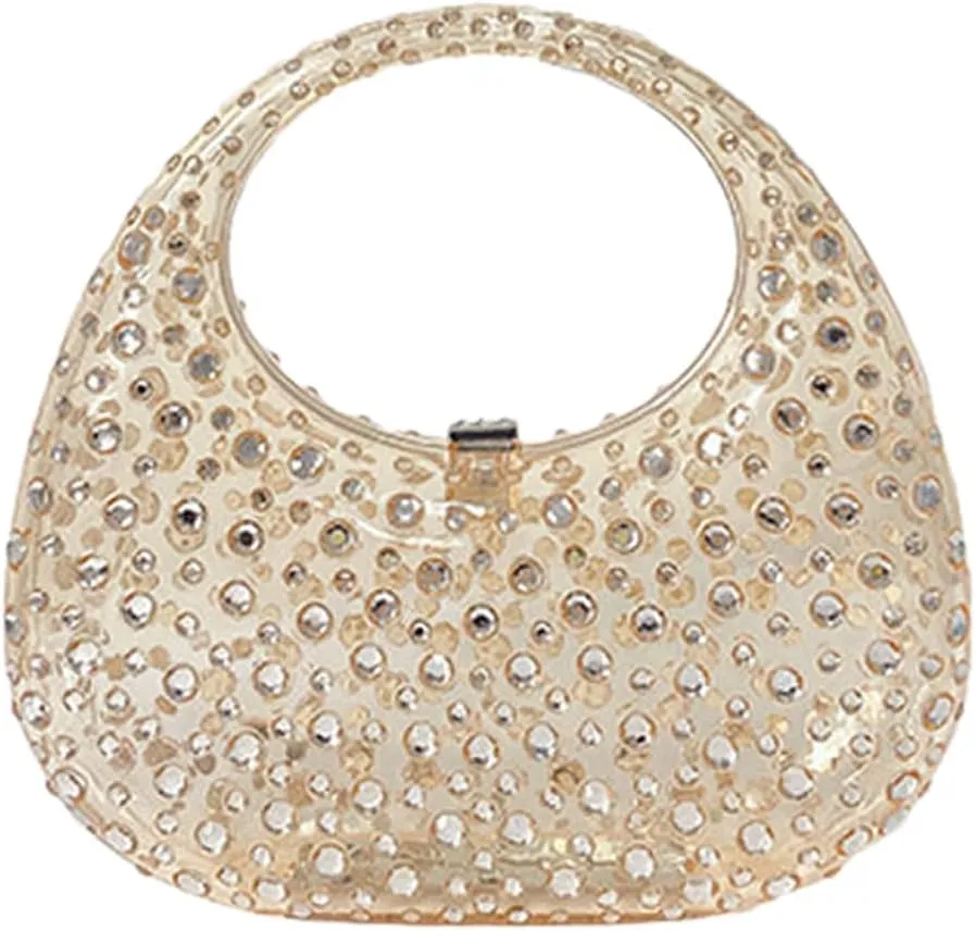 Clear Acrylic Clutch Purse Sparkle Rhinestone Evening Bag Acrylic Top-handle Handbag for Party Banquet