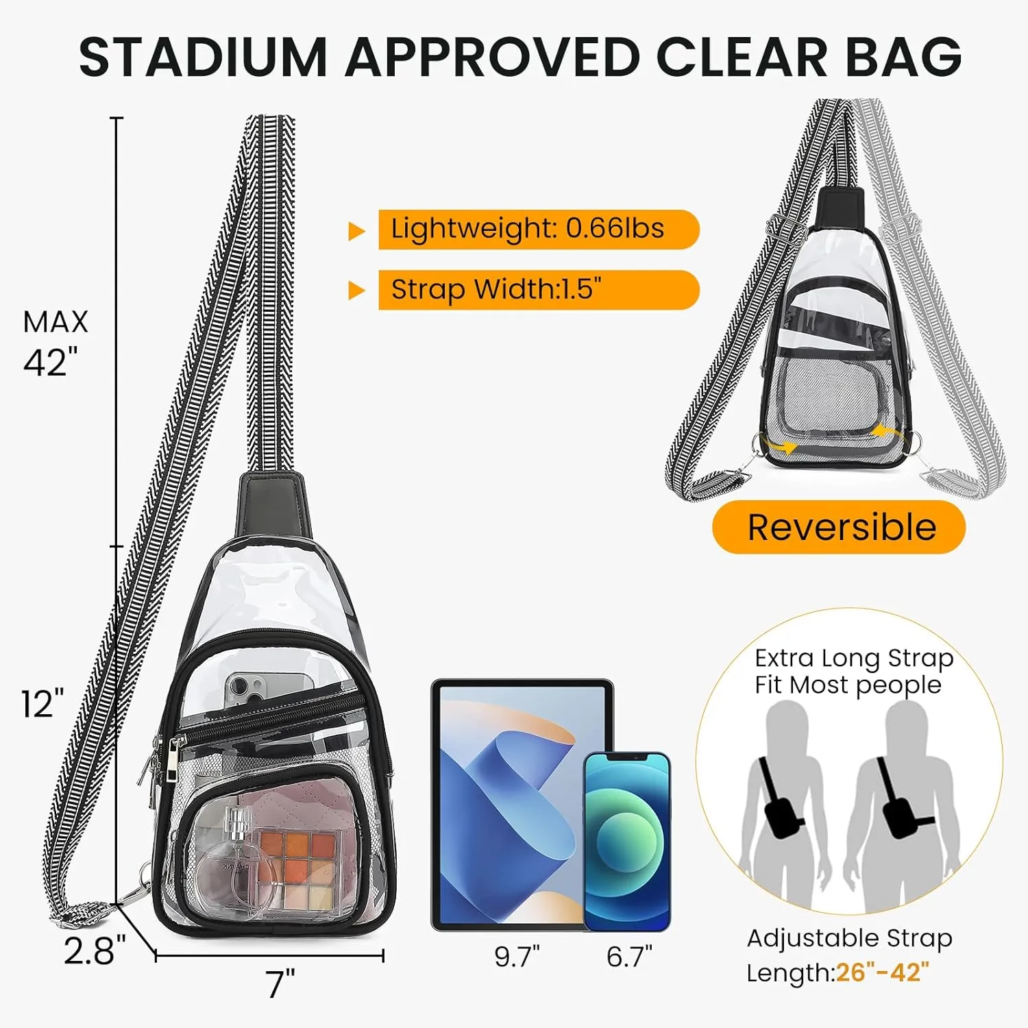 Clear Bag for Stadium Events, Clear Crossbody Concert Bag, Fanny Pack for Women Men, See Through Stadium Bags