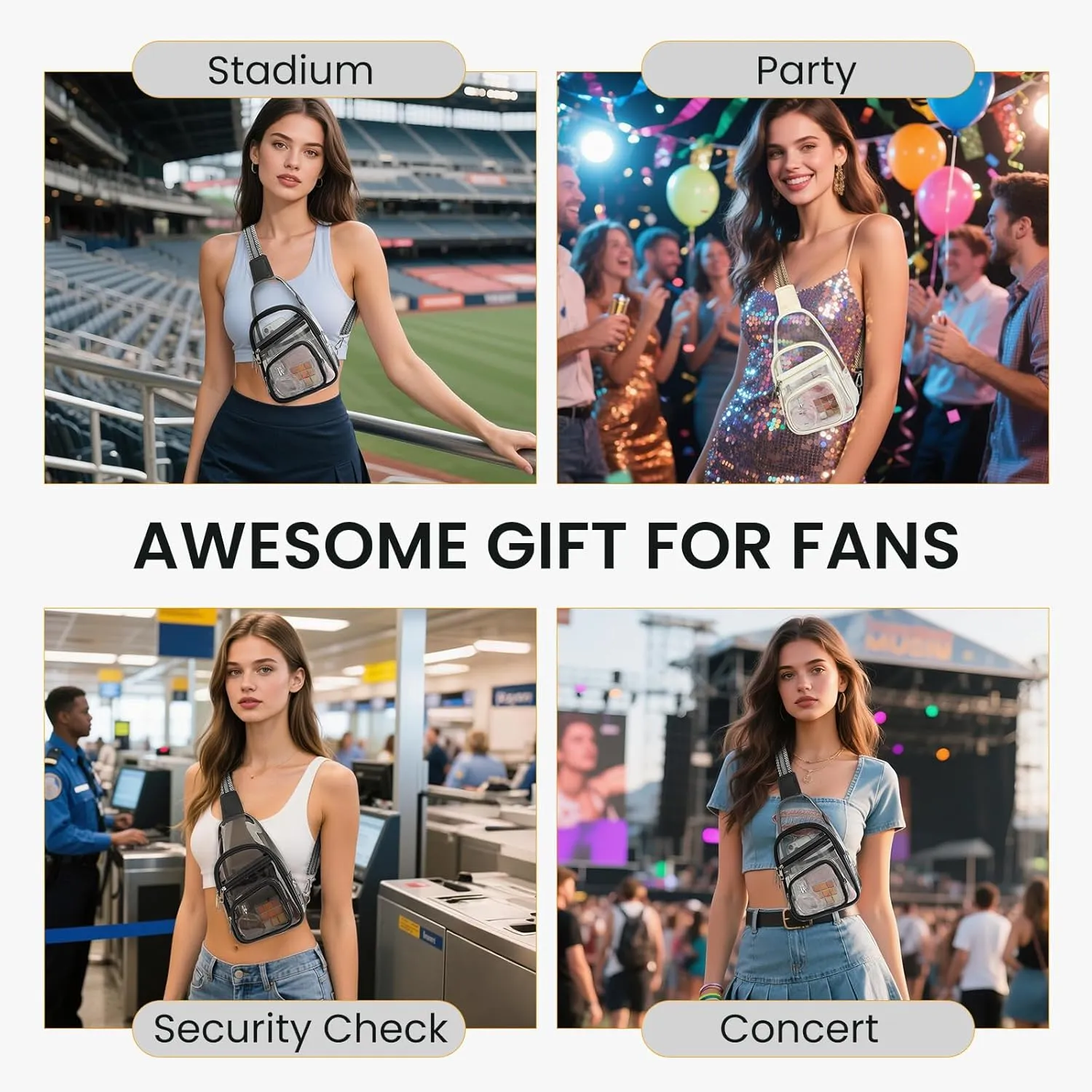 Clear Bag for Stadium Events, Clear Crossbody Concert Bag, Fanny Pack for Women Men, See Through Stadium Bags