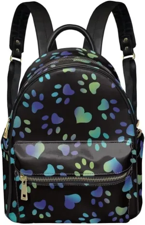 Coldinair Dog Paw Small Backpack Purse for Women Mini Backpack Leather Daypack Shoulder Bag Hangdbag Western Travel Backpack Rucksack Lightweight Bookbag for College