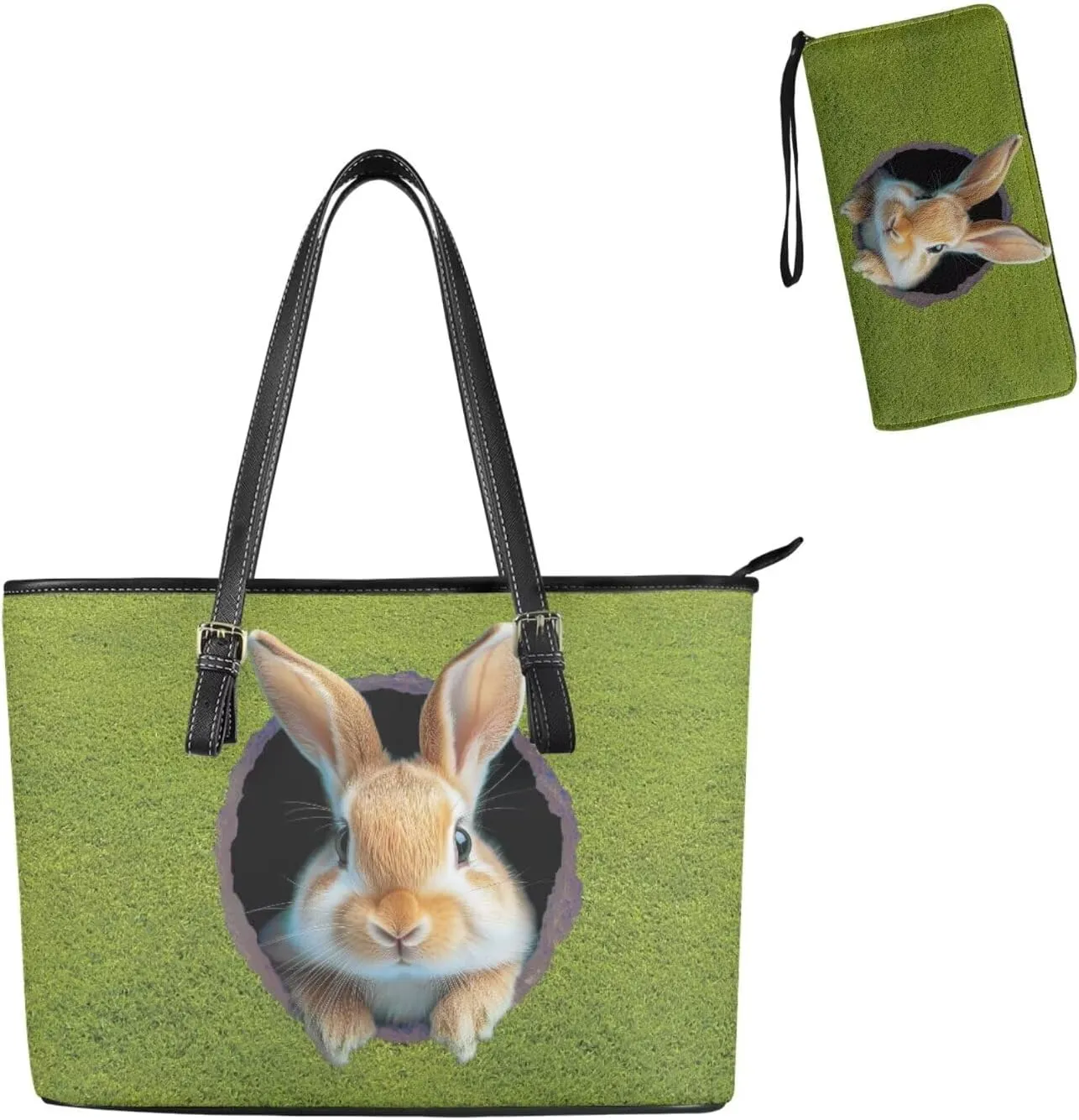 Coldinair Easter Handbag Tote Bag for Women Ladies Top Handle Purse and Wallet Set Leather Tote Purse for Women