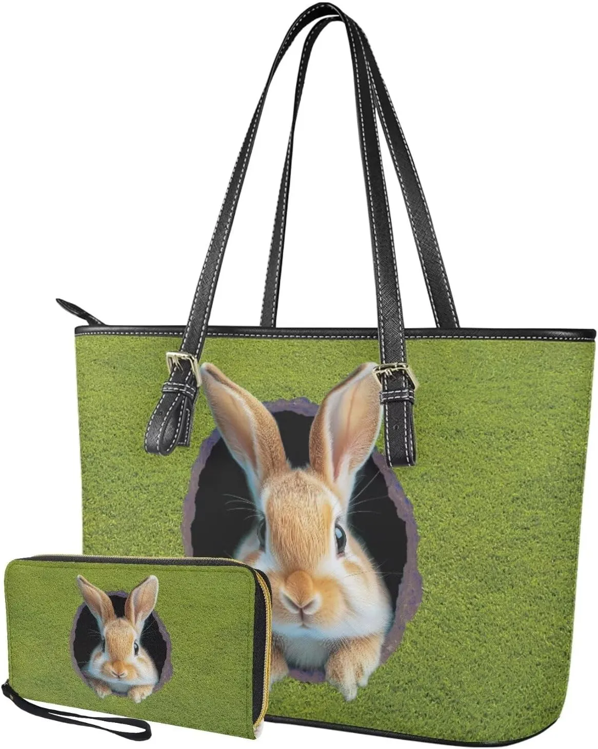 Coldinair Easter Handbag Tote Bag for Women Ladies Top Handle Purse and Wallet Set Leather Tote Purse for Women