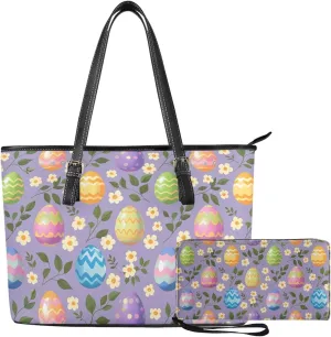 Coldinair Easter Handbag Tote Bag for Women Ladies Top Handle Purse and Wallet Set Leather Tote Purse for Women