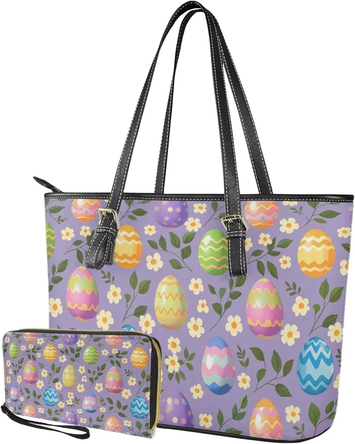 Coldinair Easter Handbag Tote Bag for Women Ladies Top Handle Purse and Wallet Set Leather Tote Purse for Women